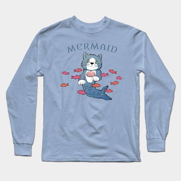 Mermaid Cat Long Sleeve T-Shirt by Sue Cervenka